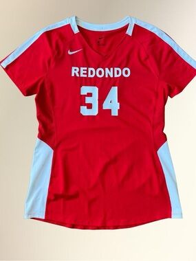 Nike Red V-Neck Tee with White Trim